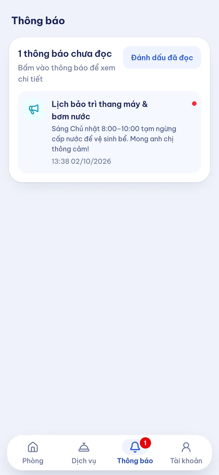 Thông báo trong app khách thuê