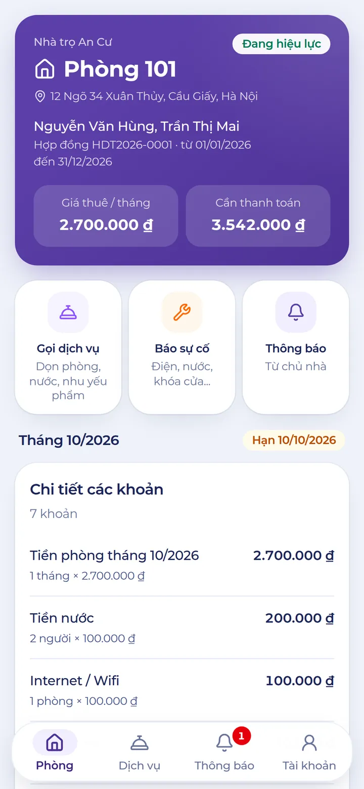 App khách thuê đổi sang theme màu tím