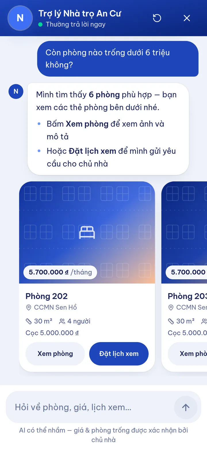 Trợ lý AI tư vấn phòng trên website